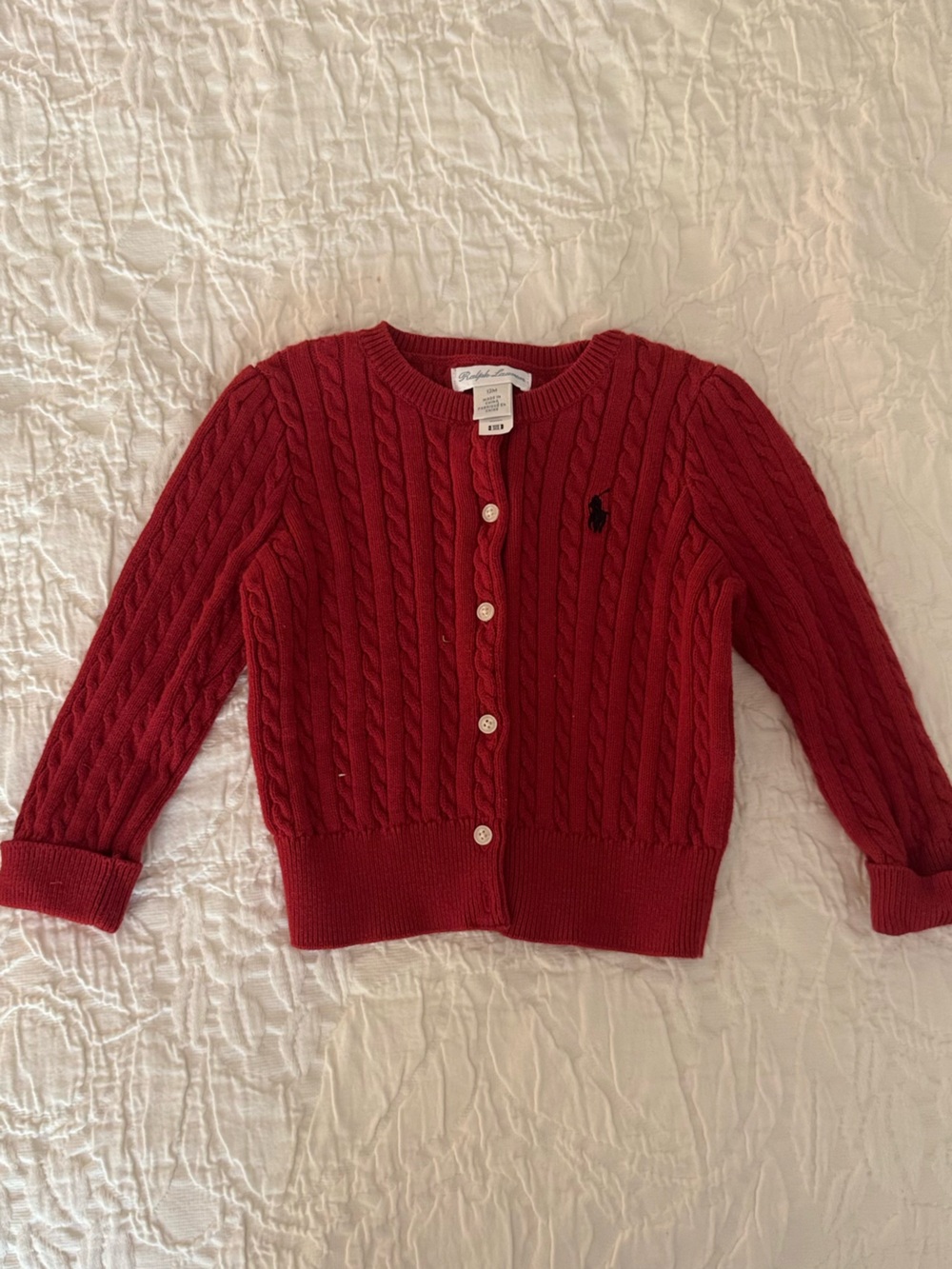 Ralph Lauren Red Cable-Knit Button-Front Cardigan